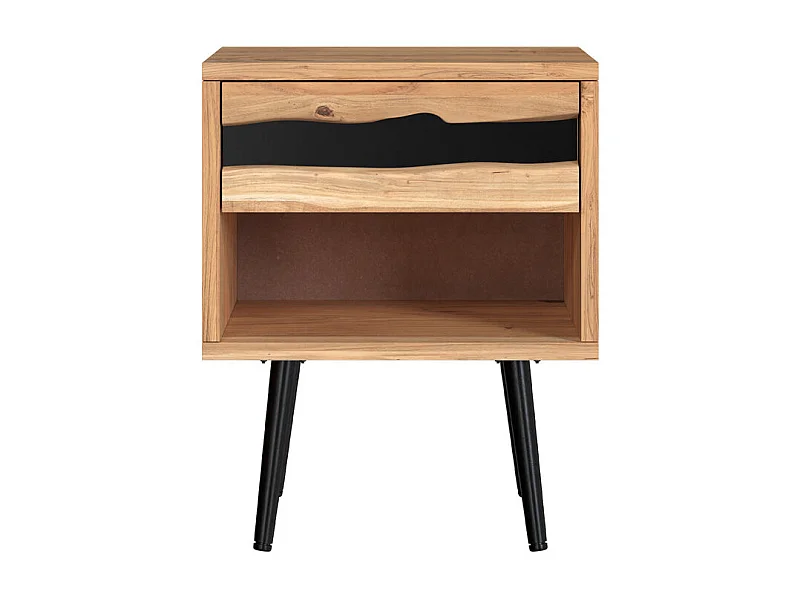 Comodino in legno d'acacia e metallo, 1 cassetto e 1 nicchia - Alabama