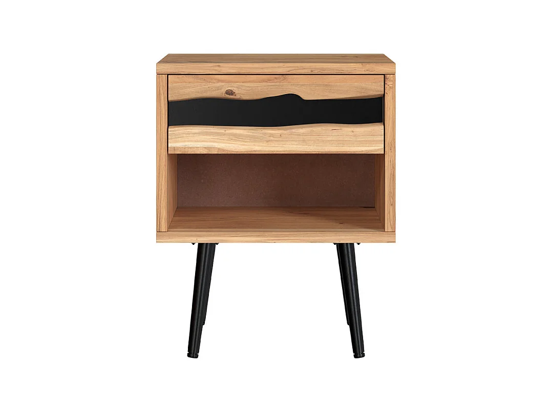 Comodino in legno d'acacia e metallo, 1 cassetto e 1 nicchia - Alabama