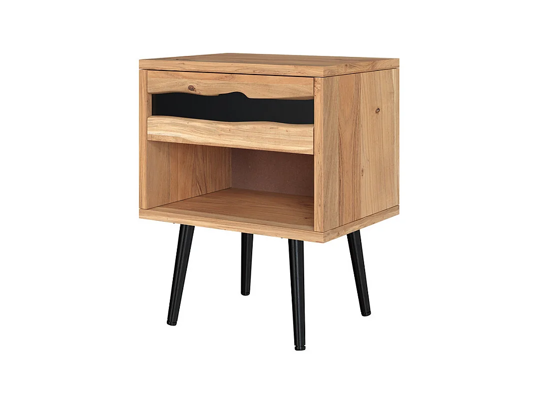 Comodino in legno d'acacia e metallo, 1 cassetto e 1 nicchia - Alabama