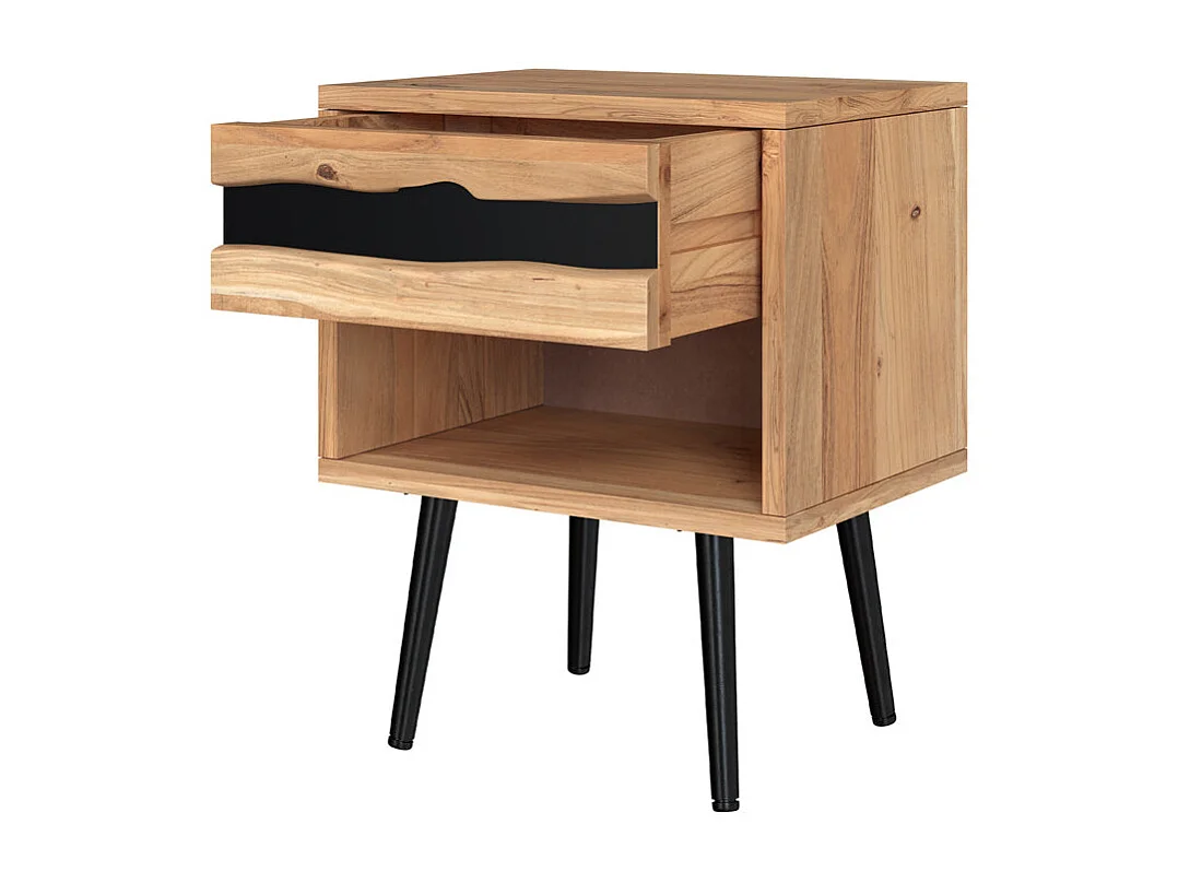 Table de chevet en bois d'acacia et métal, 1 tiroir et 1 niche - Alabama
