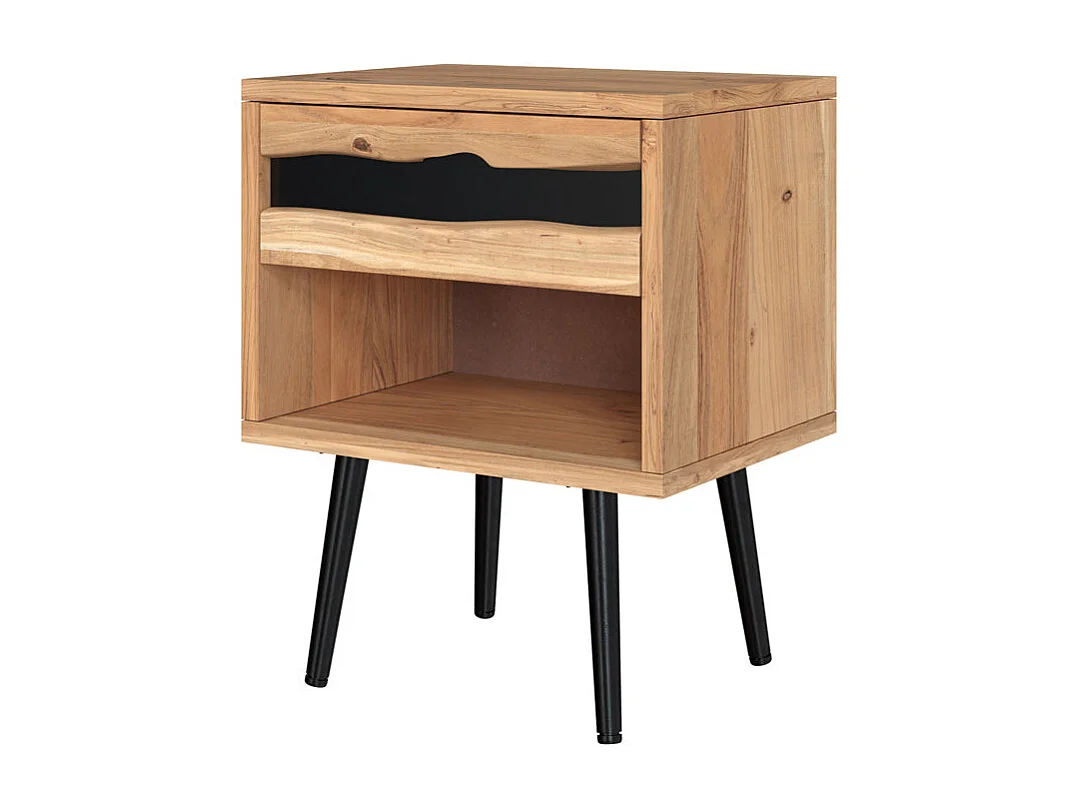 Table de chevet en bois d'acacia et métal, 1 tiroir et 1 niche - Alabama
