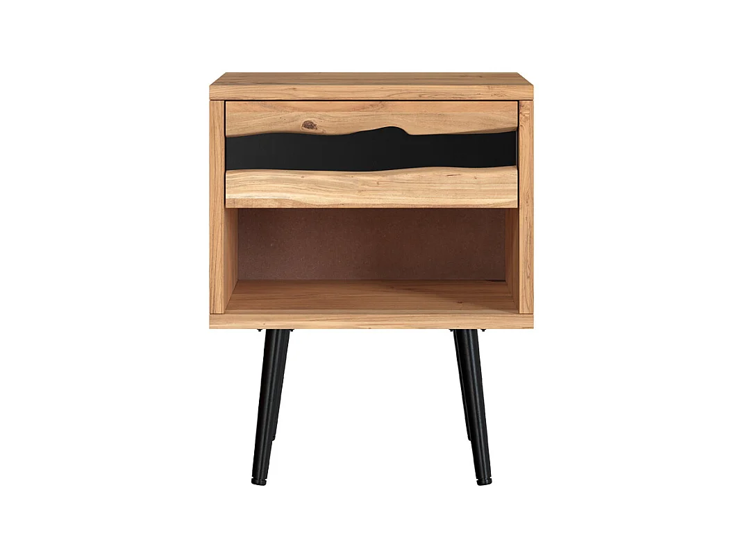 Table de chevet en bois d'acacia et métal, 1 tiroir et 1 niche - Alabama