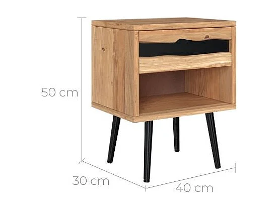Table de chevet en bois d'acacia et métal, 1 tiroir et 1 niche - Alabama