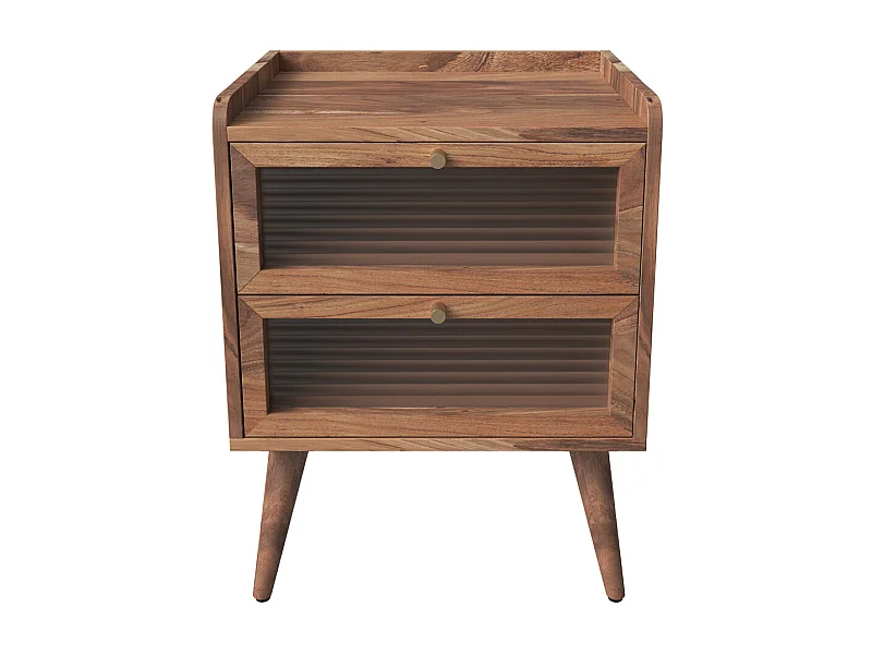 Table de chevet en bois d'acacia 2 tiroirs - Brune