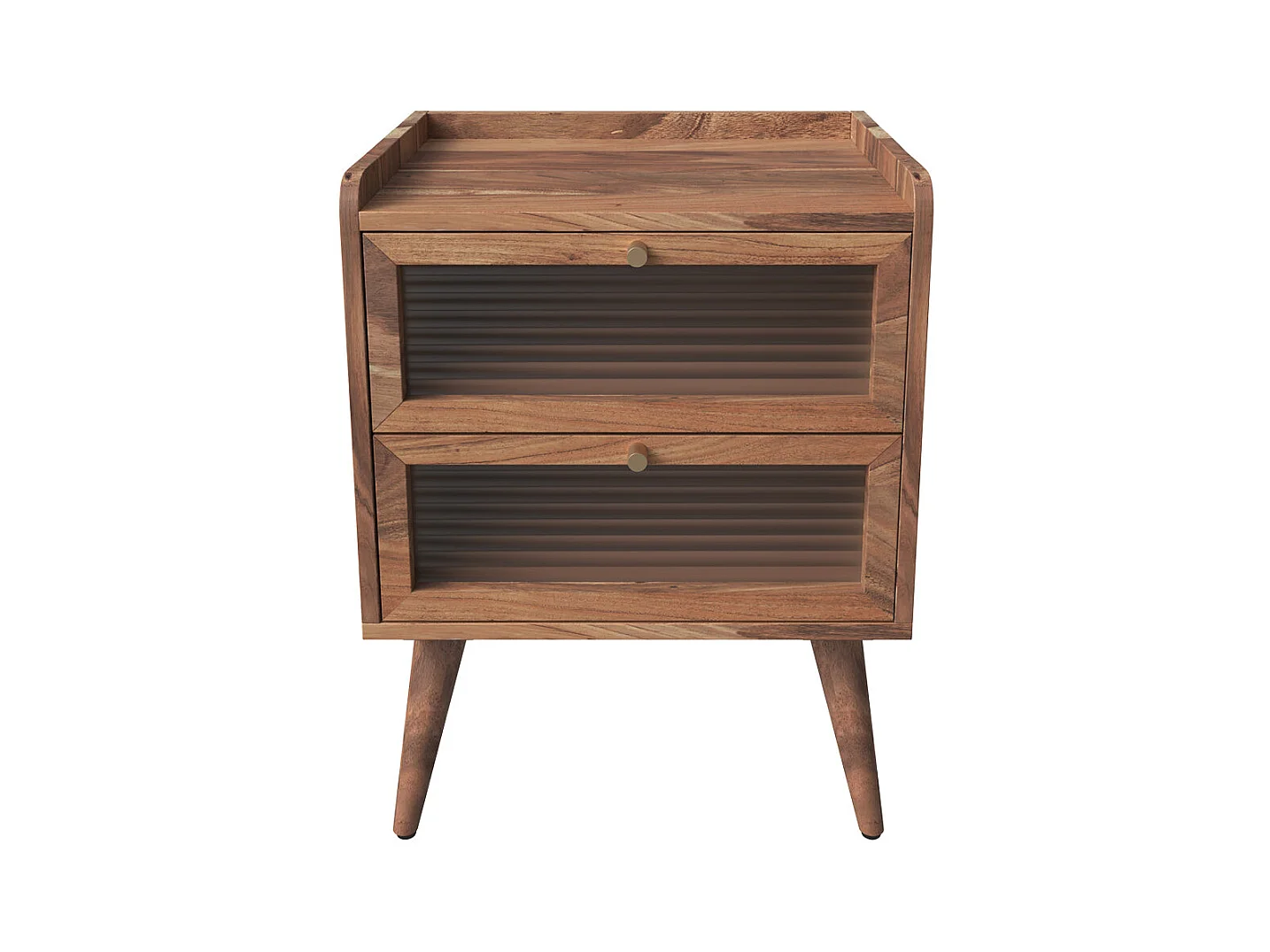 Comodino a 2 cassetti in legno d'acacia - Brune