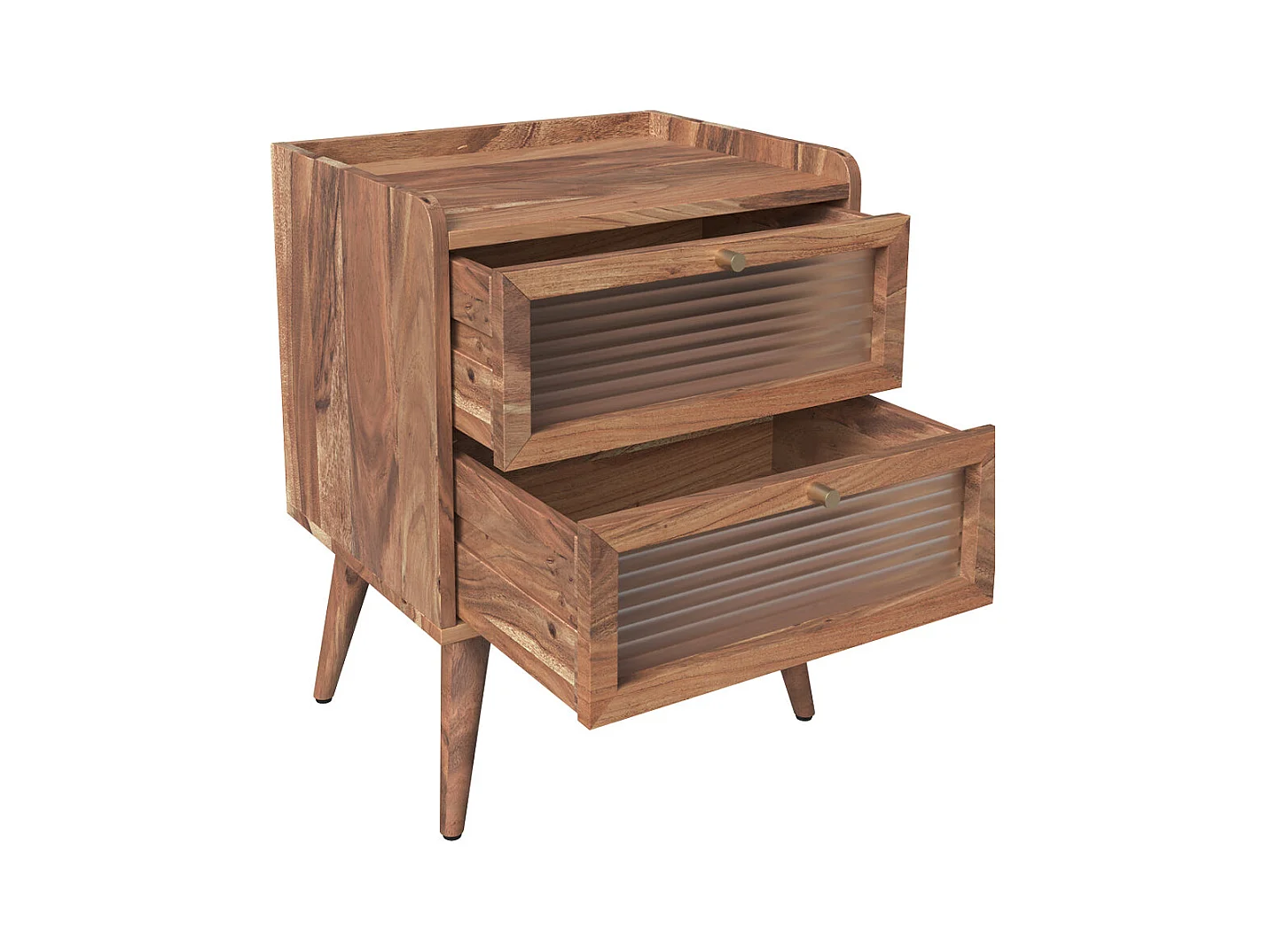 Comodino a 2 cassetti in legno d'acacia - Brune