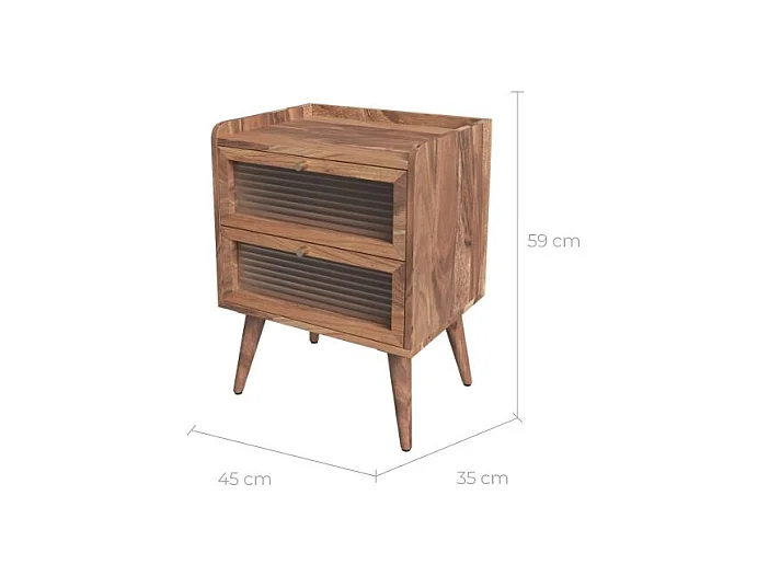 Comodino a 2 cassetti in legno d'acacia - Brune