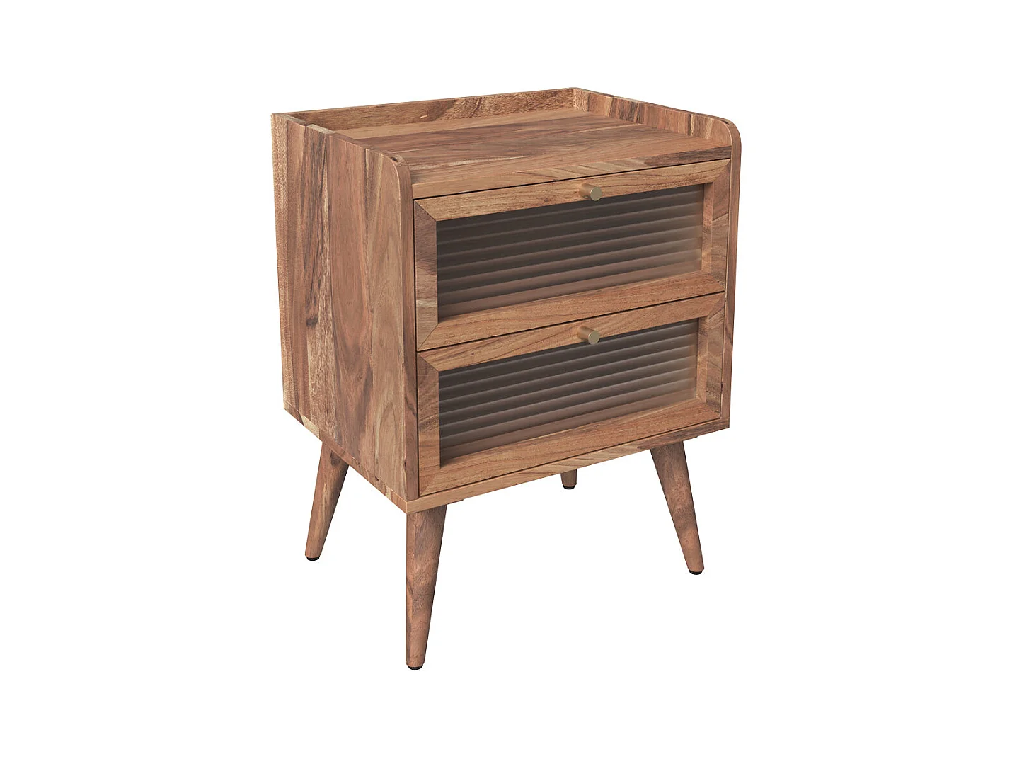 Comodino a 2 cassetti in legno d'acacia - Brune