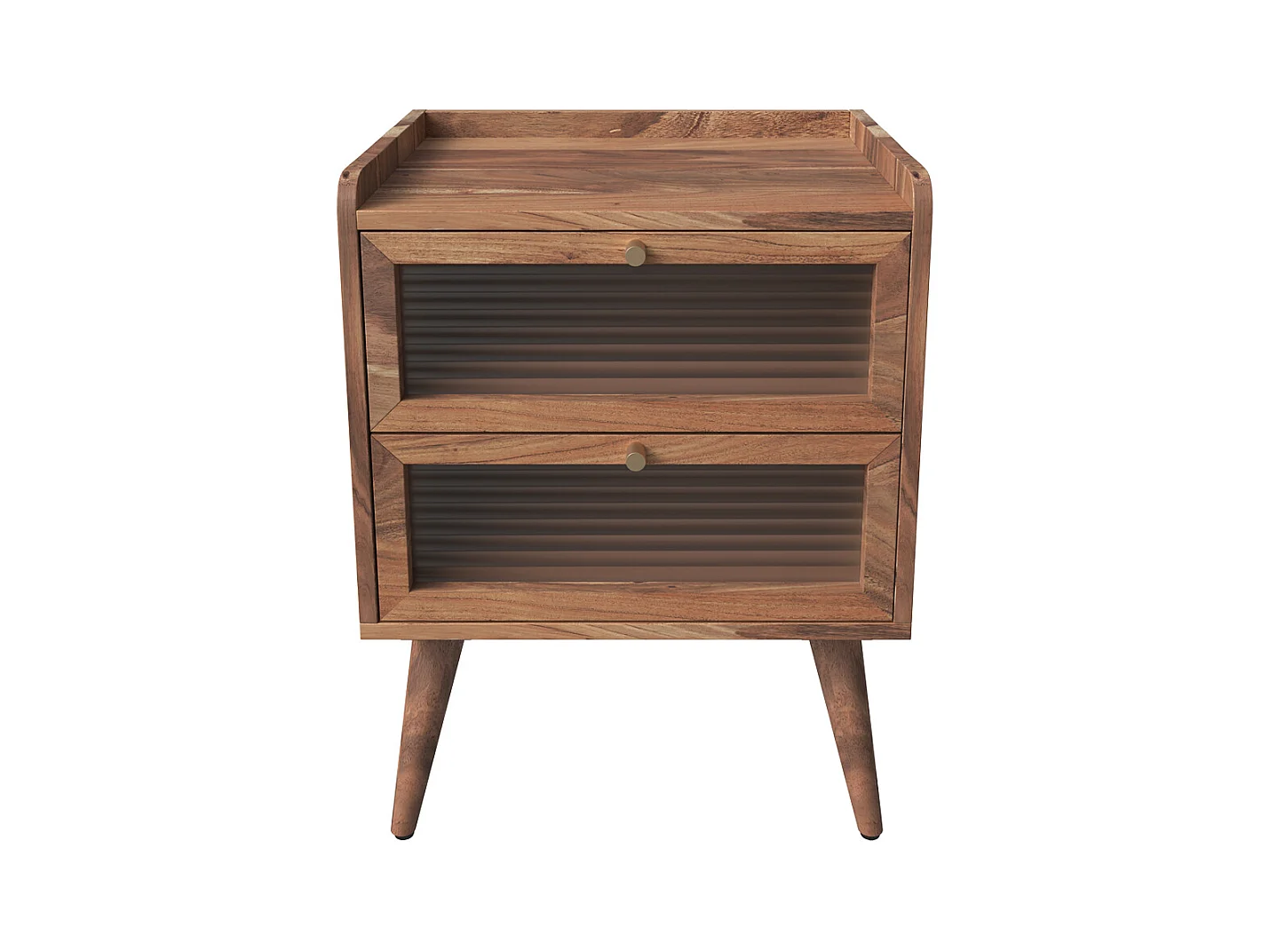 Mesita de noche de madera de acacia con 2 cajones - Brune