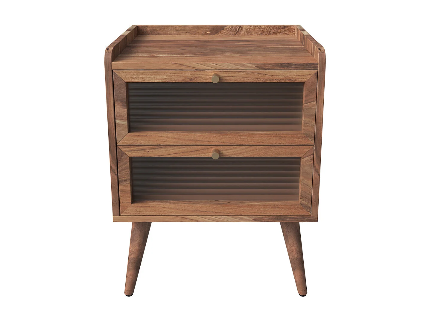 Mesita de noche de madera de acacia con 2 cajones - Brune