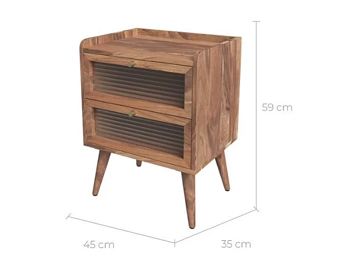 Mesita de noche de madera de acacia con 2 cajones - Brune