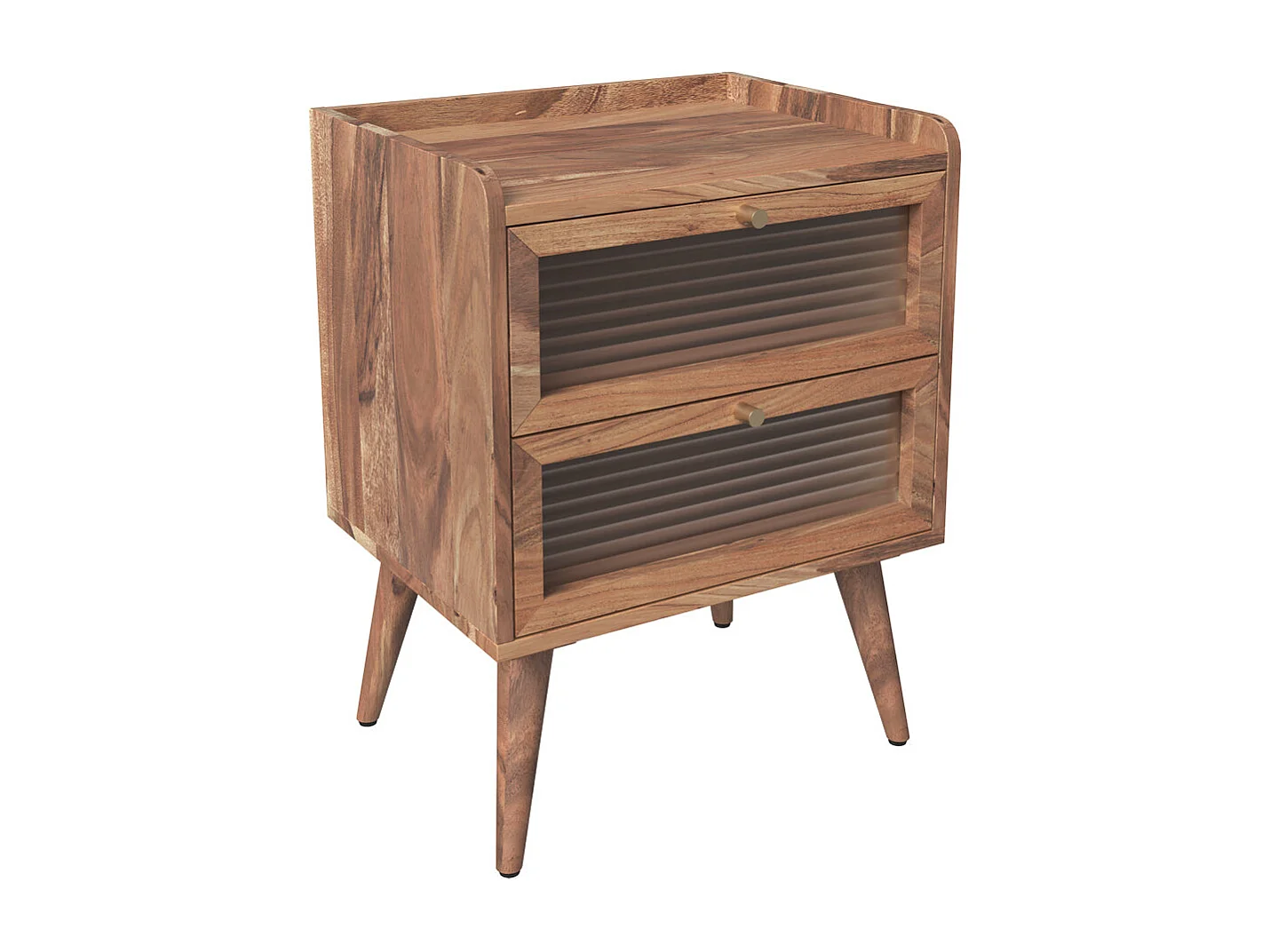 Table de chevet en bois d'acacia 2 tiroirs - Brune