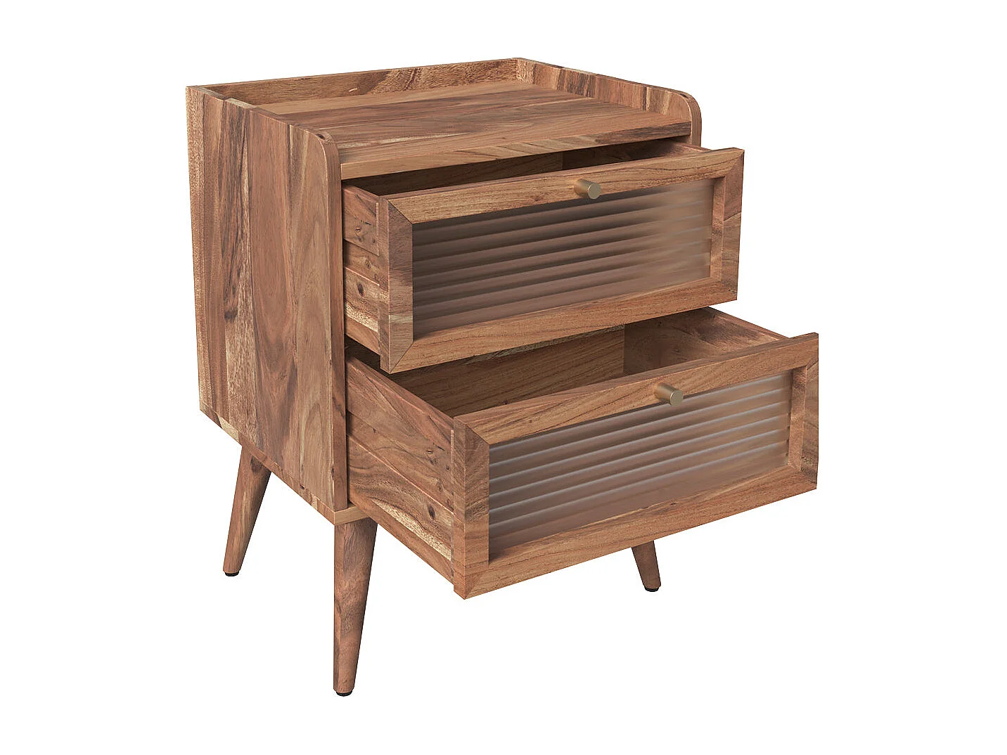 Mesita de noche de madera de acacia con 2 cajones - Brune