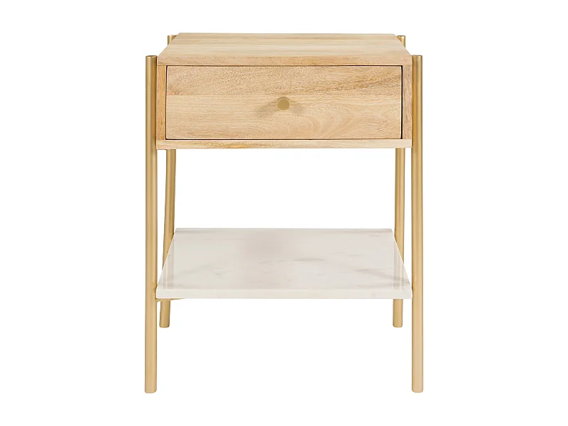 Comodino a cassetto in legno di mango e marmo - Doori