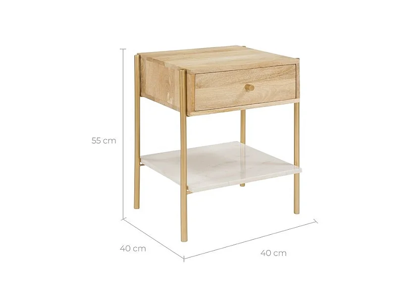 Comodino a cassetto in legno di mango e marmo - Doori