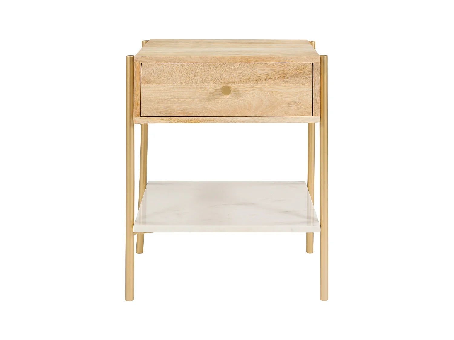 Table de chevet 1 tiroir en bois de manguier et marbre - Doori