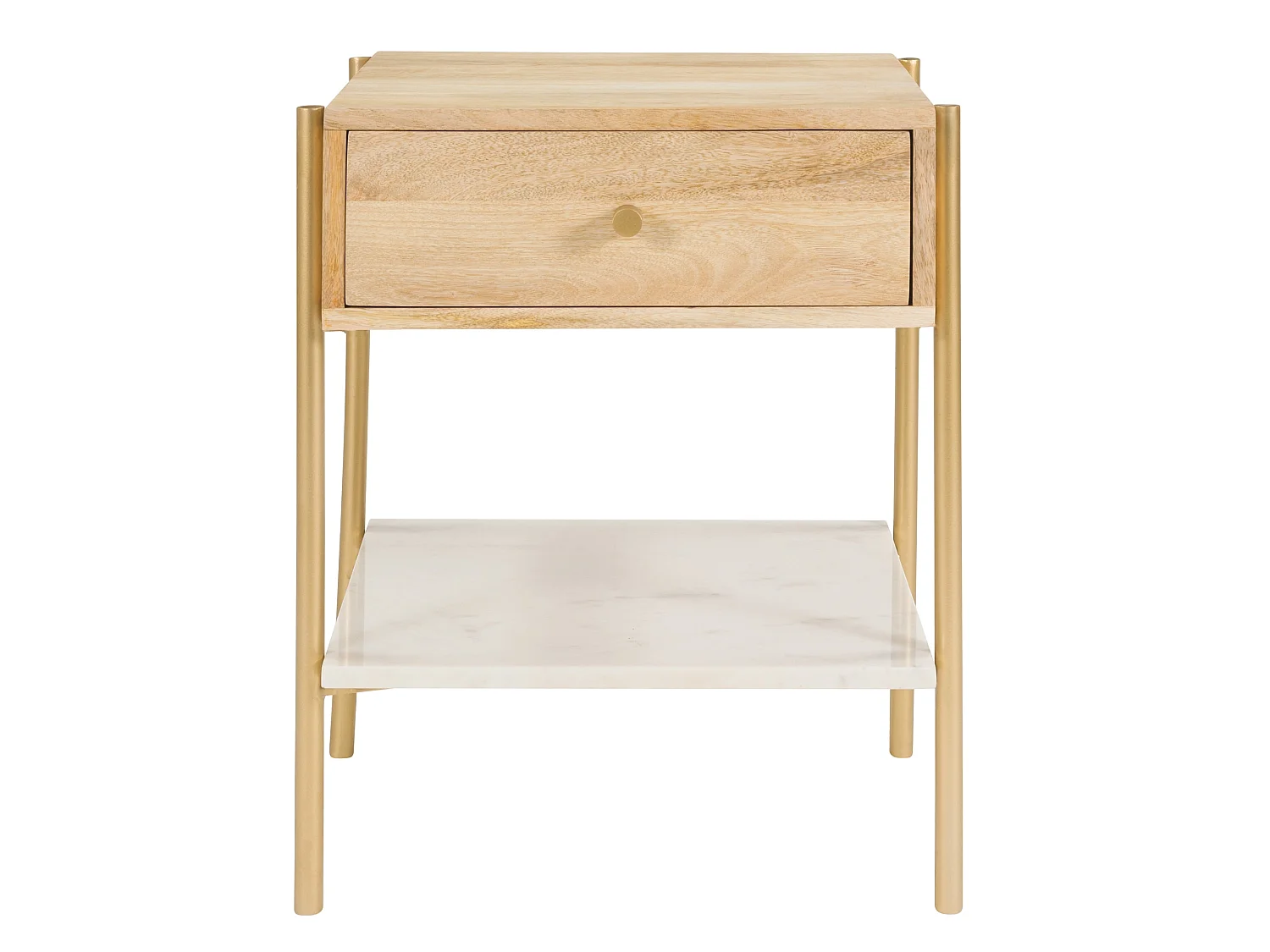 Table de chevet 1 tiroir en bois de manguier et marbre - Doori