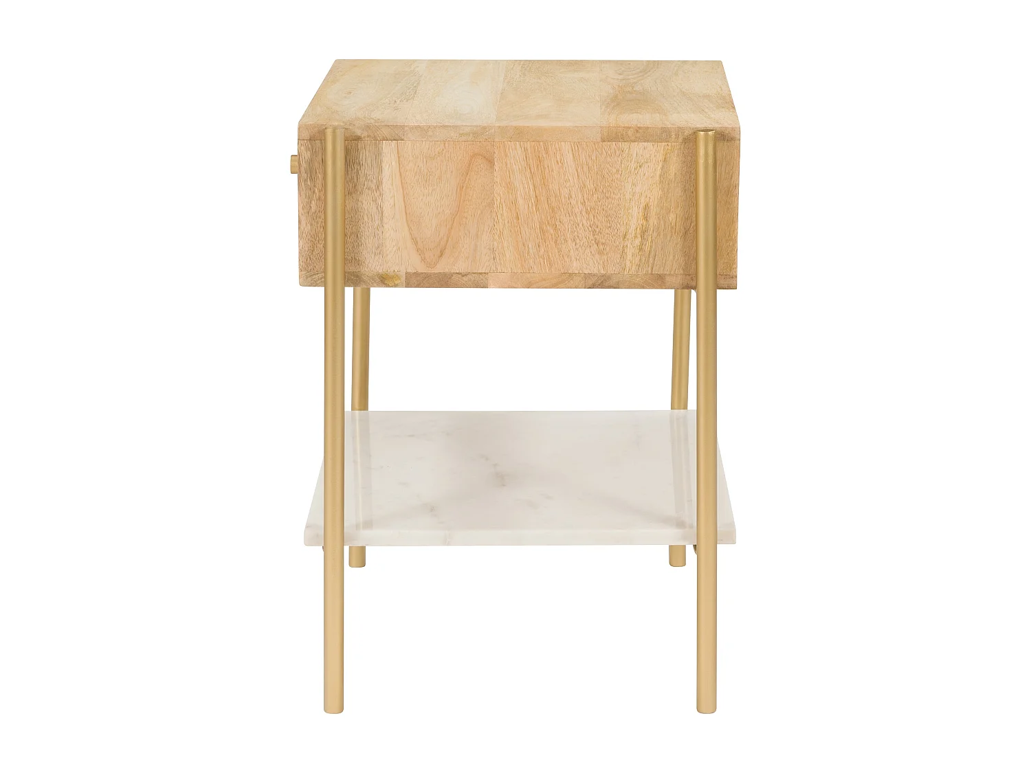 Table de chevet 1 tiroir en bois de manguier et marbre - Doori