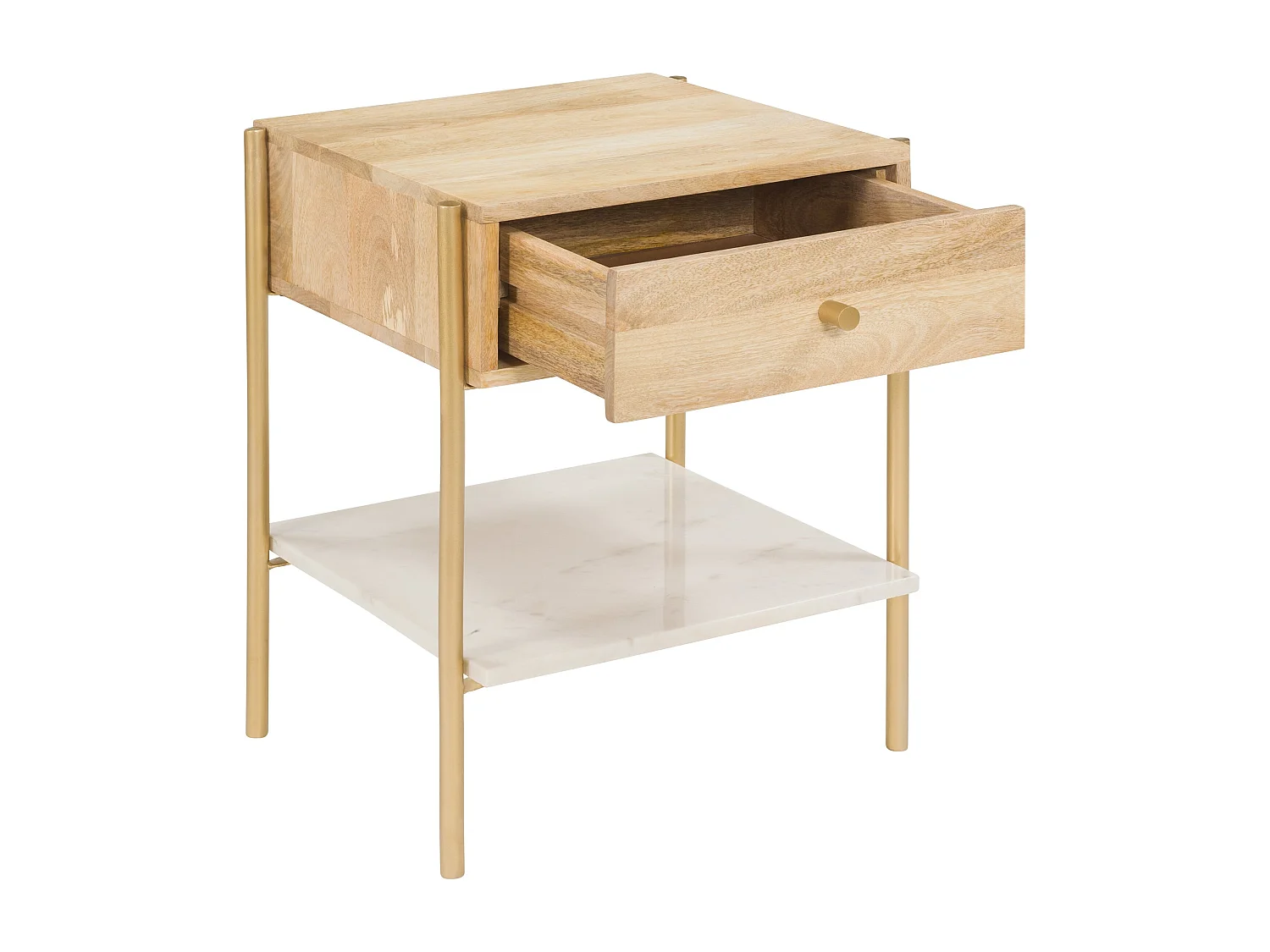 Table de chevet 1 tiroir en bois de manguier et marbre - Doori