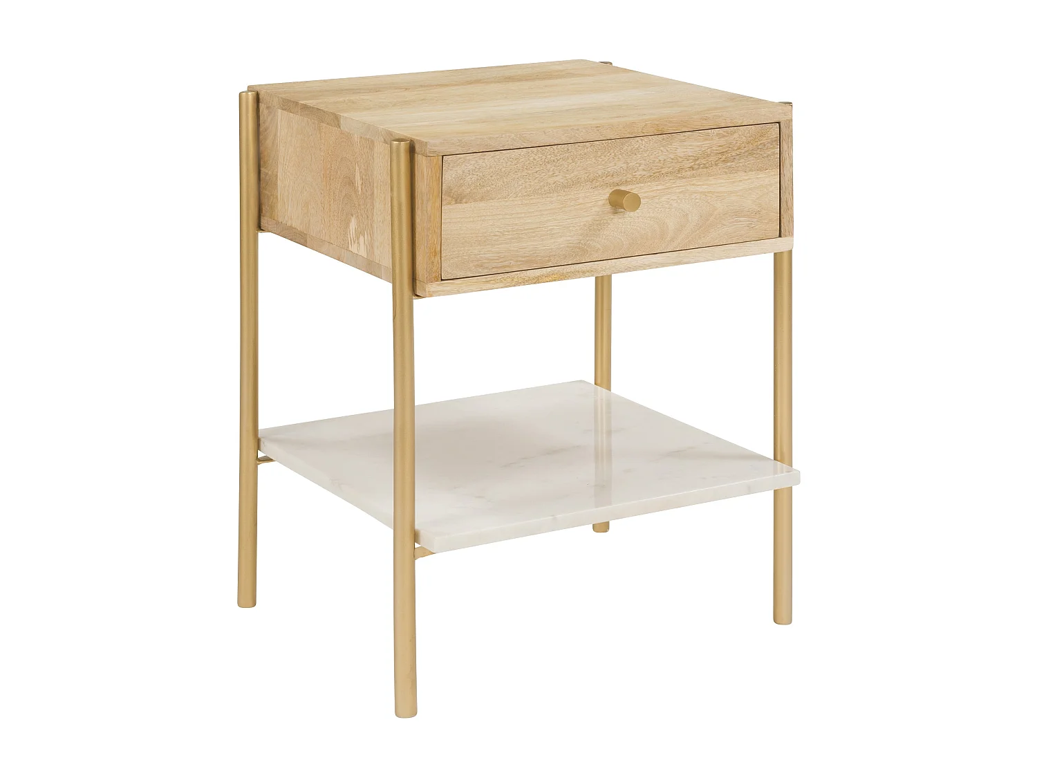 Table de chevet 1 tiroir en bois de manguier et marbre - Doori