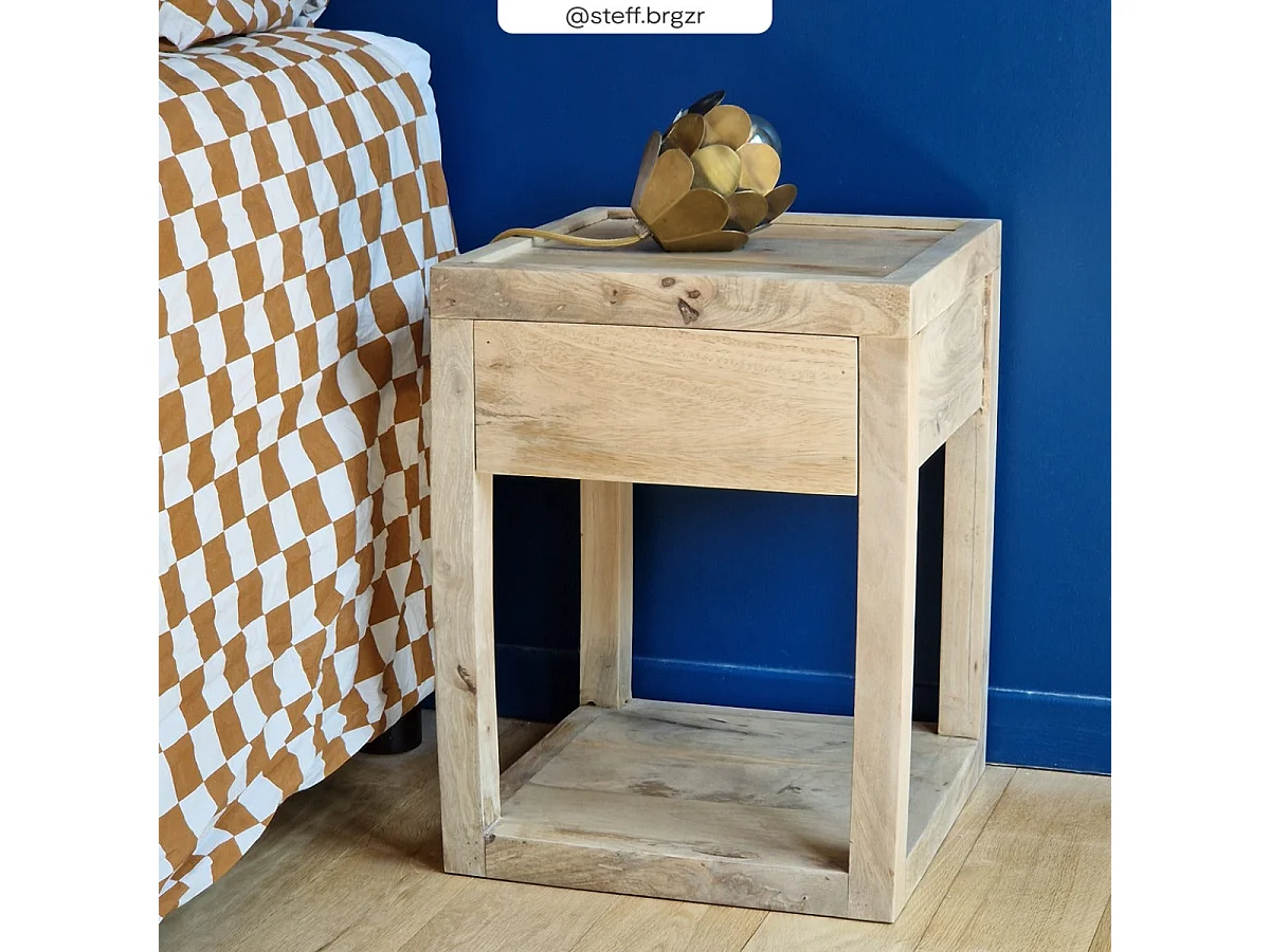 Table de chevet 1 tiroir en bois de manguier - Jakarta