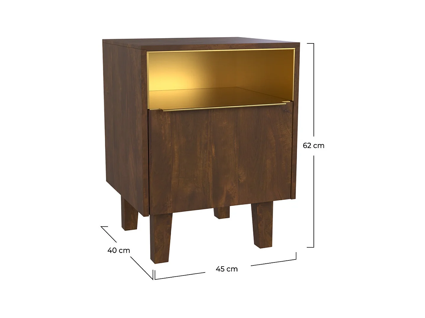 Comodino con 1 cassetto e 1 anta in legno e metallo - Taiko