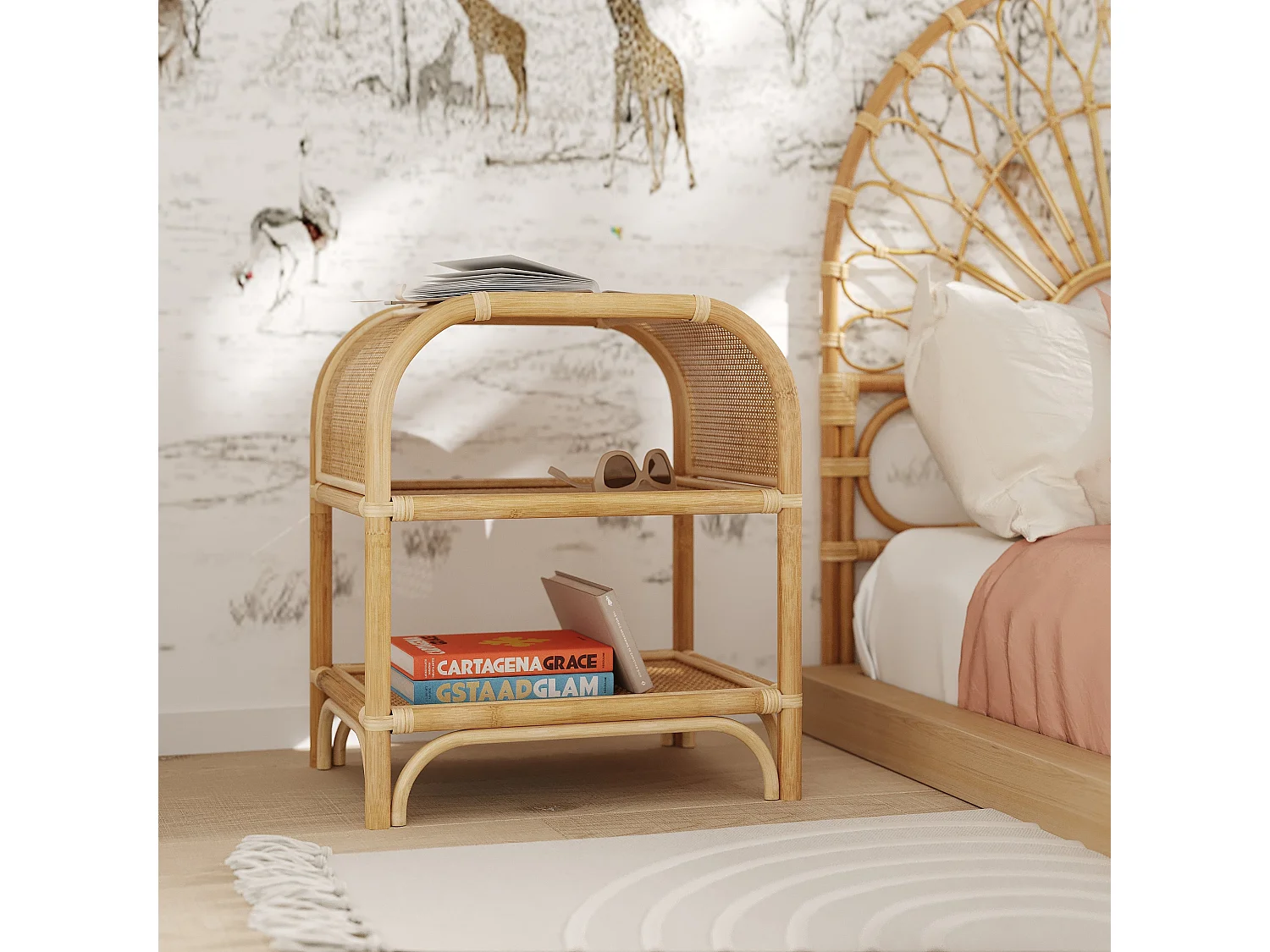 Comodino con ripiani in rattan - Gaspy