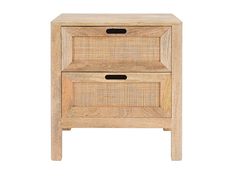 Comodino a 2 cassetti in legno di mango e canna - Félix
