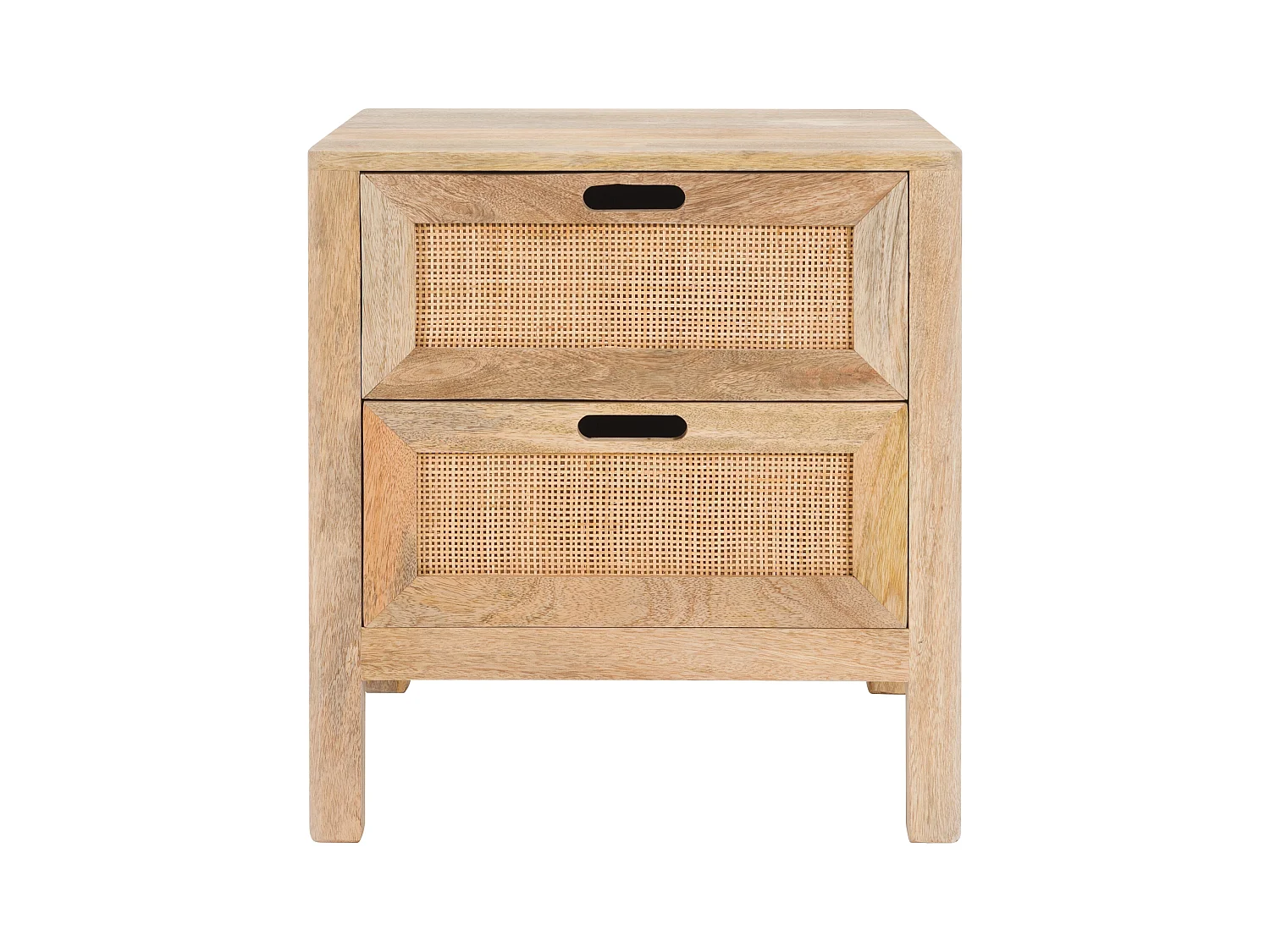 Table de chevet 2 tiroirs en bois de manguier et cannage - Félix