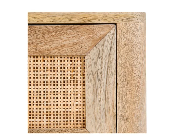 Table de chevet 2 tiroirs en bois de manguier et cannage - Félix