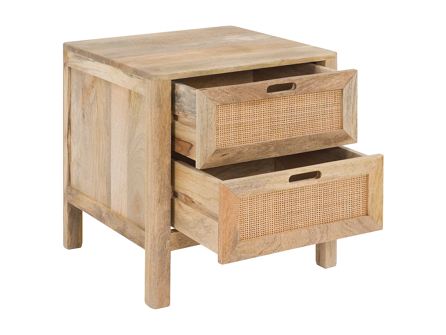 Table de chevet 2 tiroirs en bois de manguier et cannage - Félix
