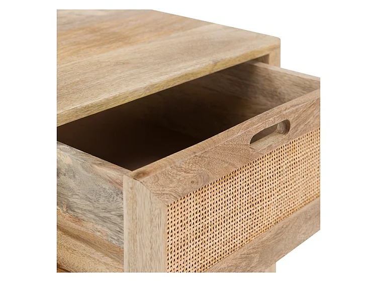 Table de chevet 2 tiroirs en bois de manguier et cannage - Félix