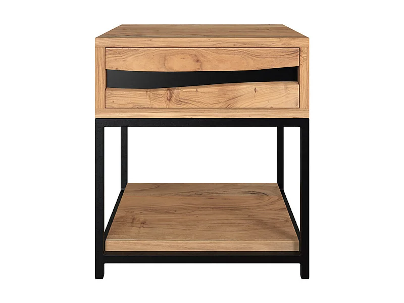 Comodino in legno d'acacia e metallo, 1 cassetto e 1 ripiano - Alabama