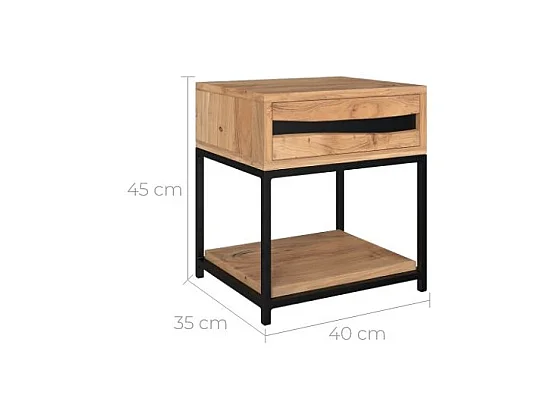 Table de chevet en bois d'acacia et métal, 1 tiroir et 1 étagère - Alabama