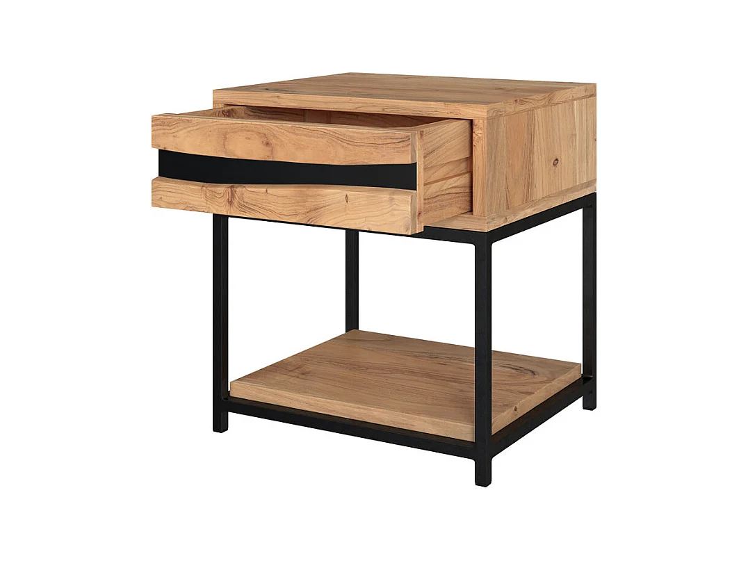 Table de chevet en bois d'acacia et métal, 1 tiroir et 1 étagère - Alabama