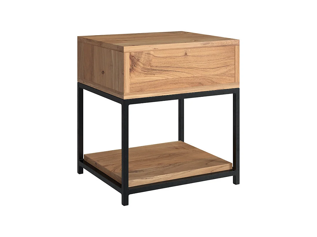 Table de chevet en bois d'acacia et métal, 1 tiroir et 1 étagère - Alabama