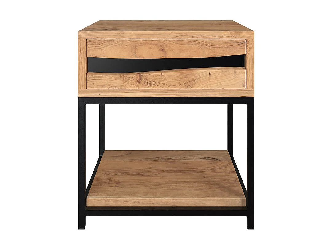 Table de chevet en bois d'acacia et métal, 1 tiroir et 1 étagère - Alabama