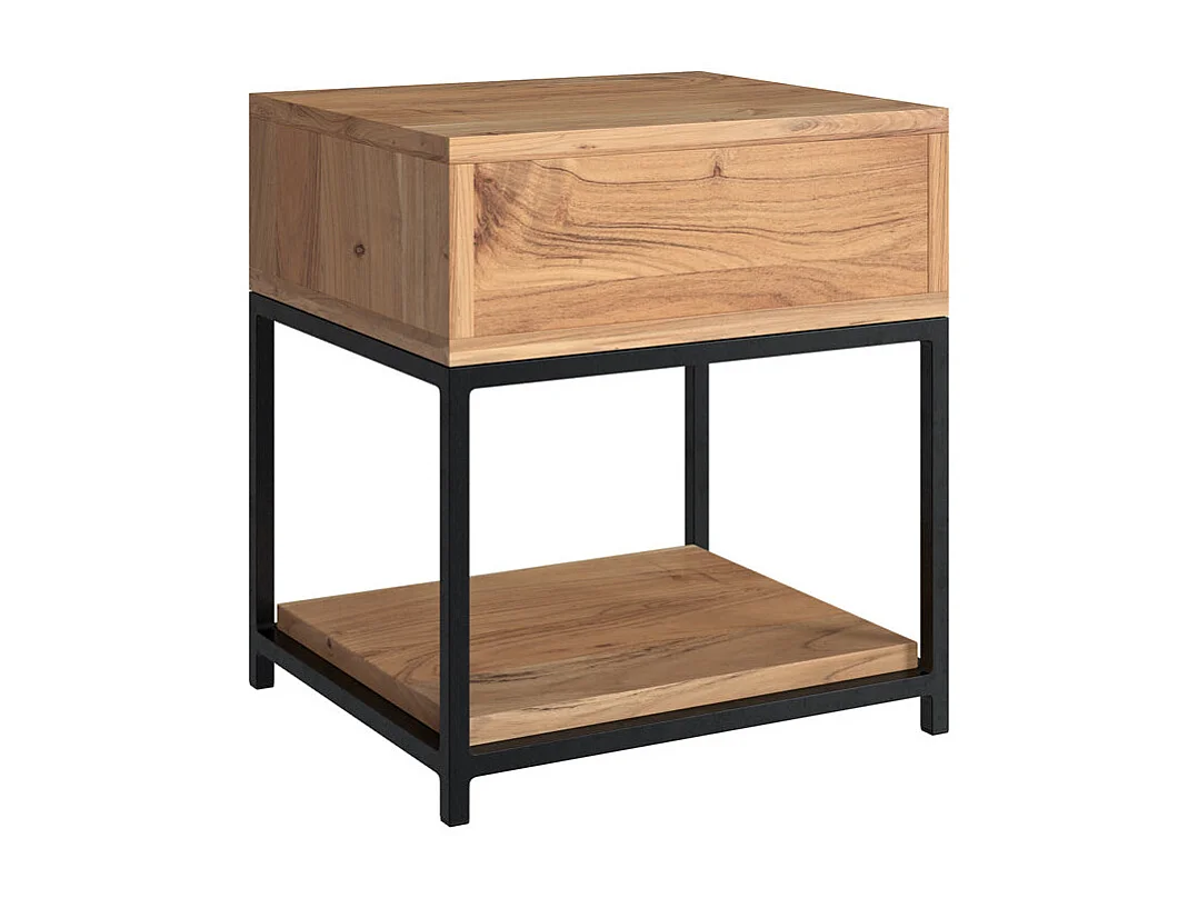 Table de chevet en bois d'acacia et métal, 1 tiroir et 1 étagère - Alabama
