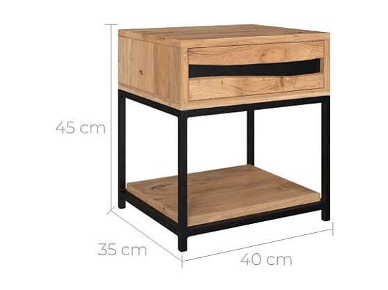 Table de chevet en bois d'acacia et métal, 1 tiroir et 1 étagère - Alabama