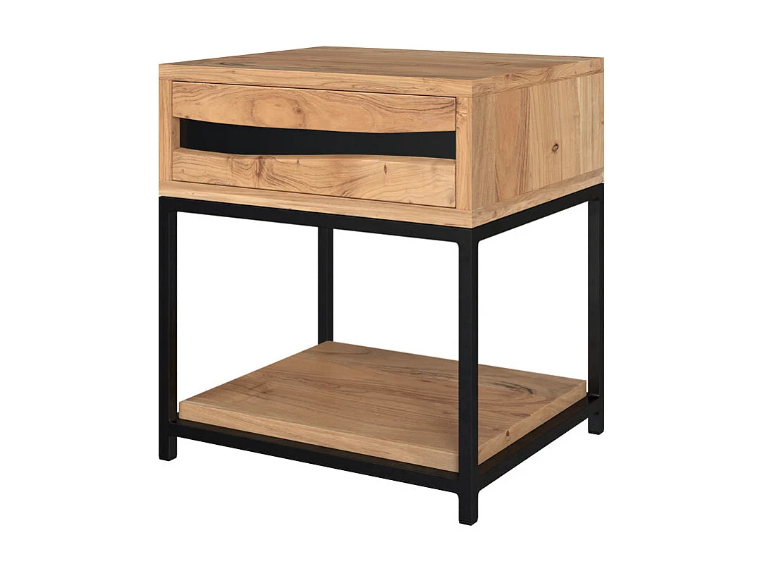 Table de chevet en bois d'acacia et métal, 1 tiroir et 1 étagère - Alabama