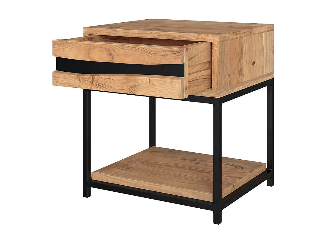 Table de chevet en bois d'acacia et métal, 1 tiroir et 1 étagère - Alabama
