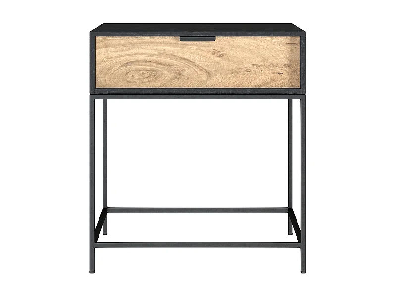 Table de chevet 1 tiroir en bois d'acacia et métal noir - Jakson