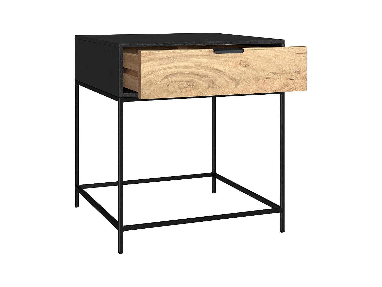 Comodino a 1 cassetto in legno d'acacia e metallo nero - Jakson