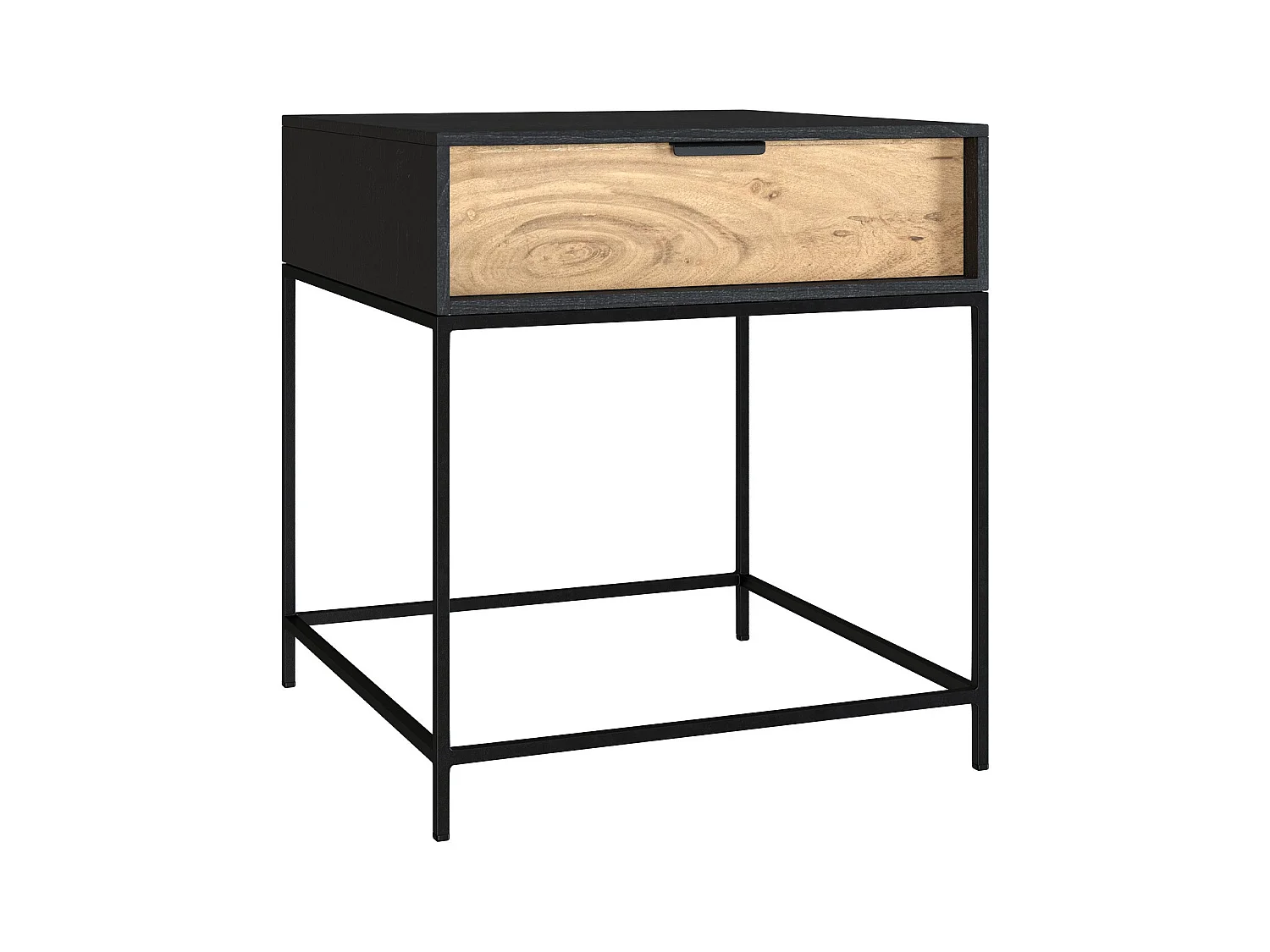 Comodino a 1 cassetto in legno d'acacia e metallo nero - Jakson