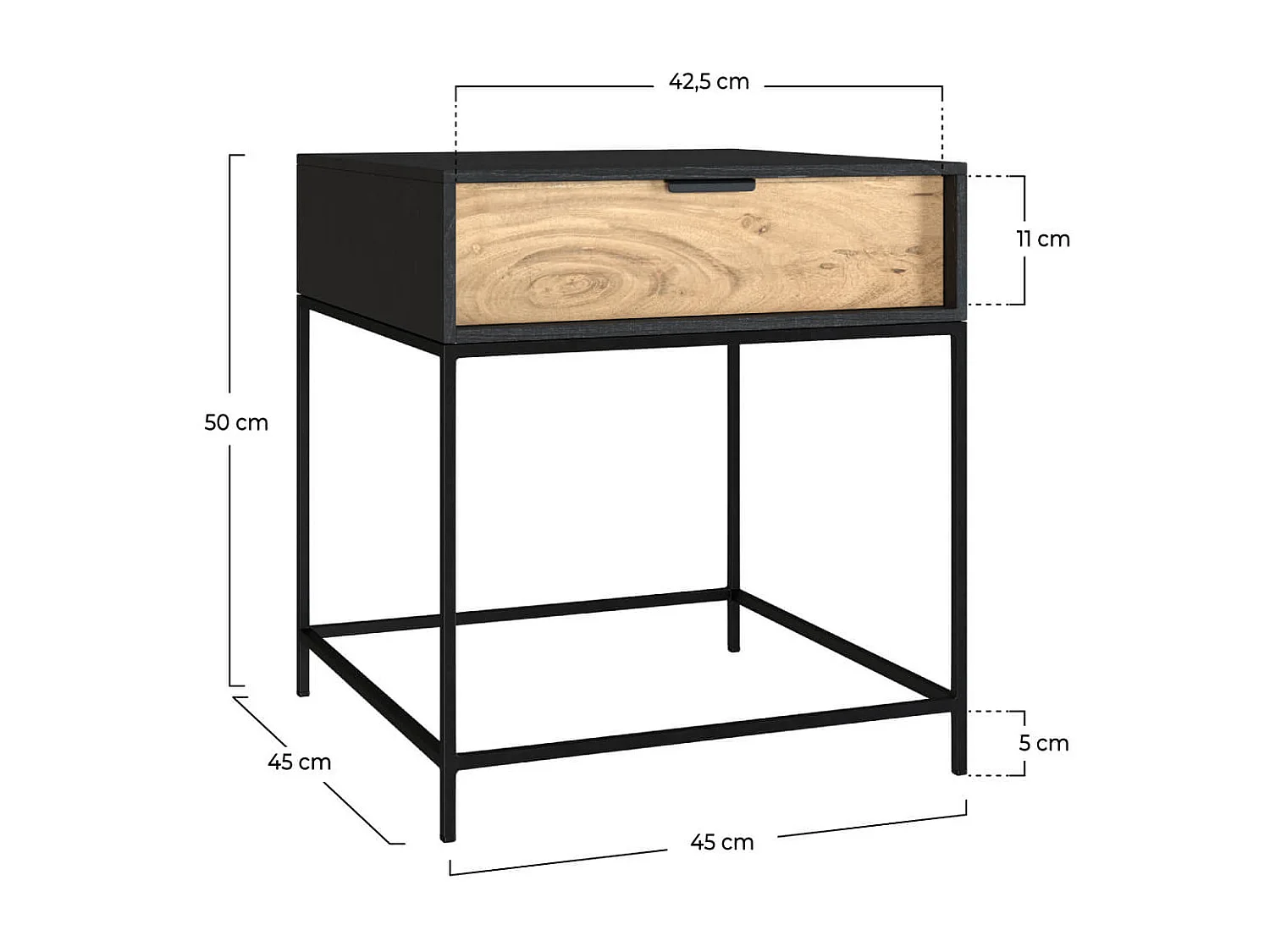 Table de chevet 1 tiroir en bois d'acacia et métal noir - Jakson