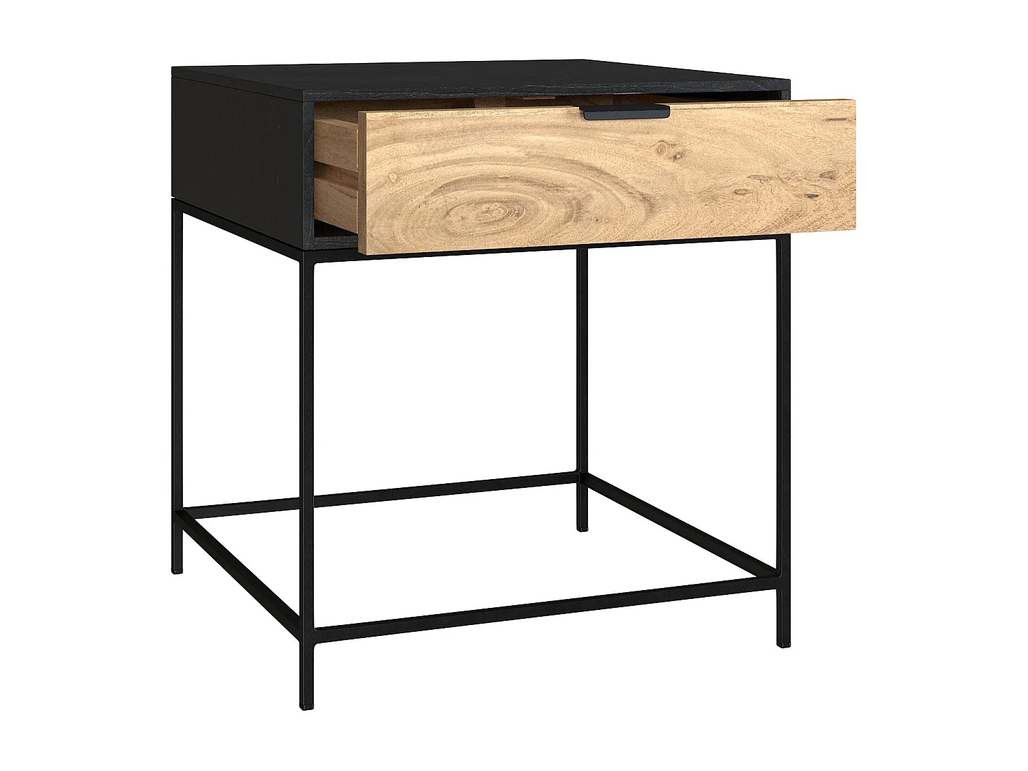 Table de chevet 1 tiroir en bois d'acacia et métal noir - Jakson