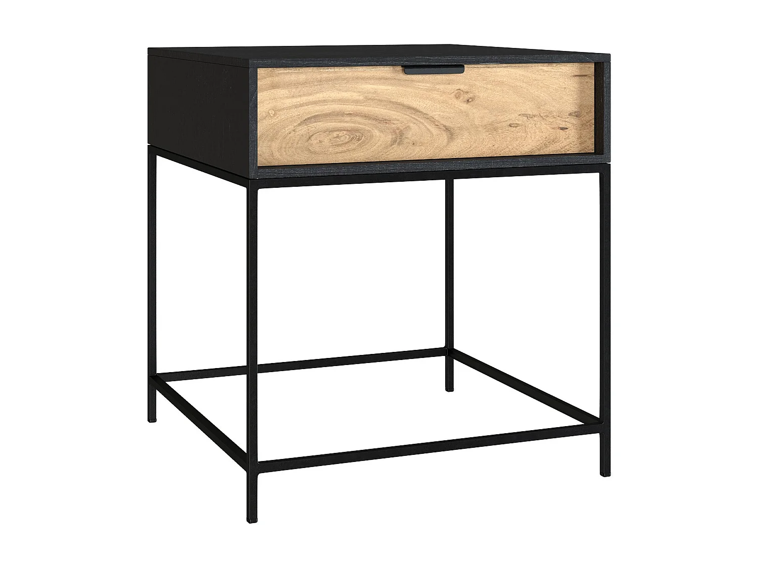 Table de chevet 1 tiroir en bois d'acacia et métal noir - Jakson
