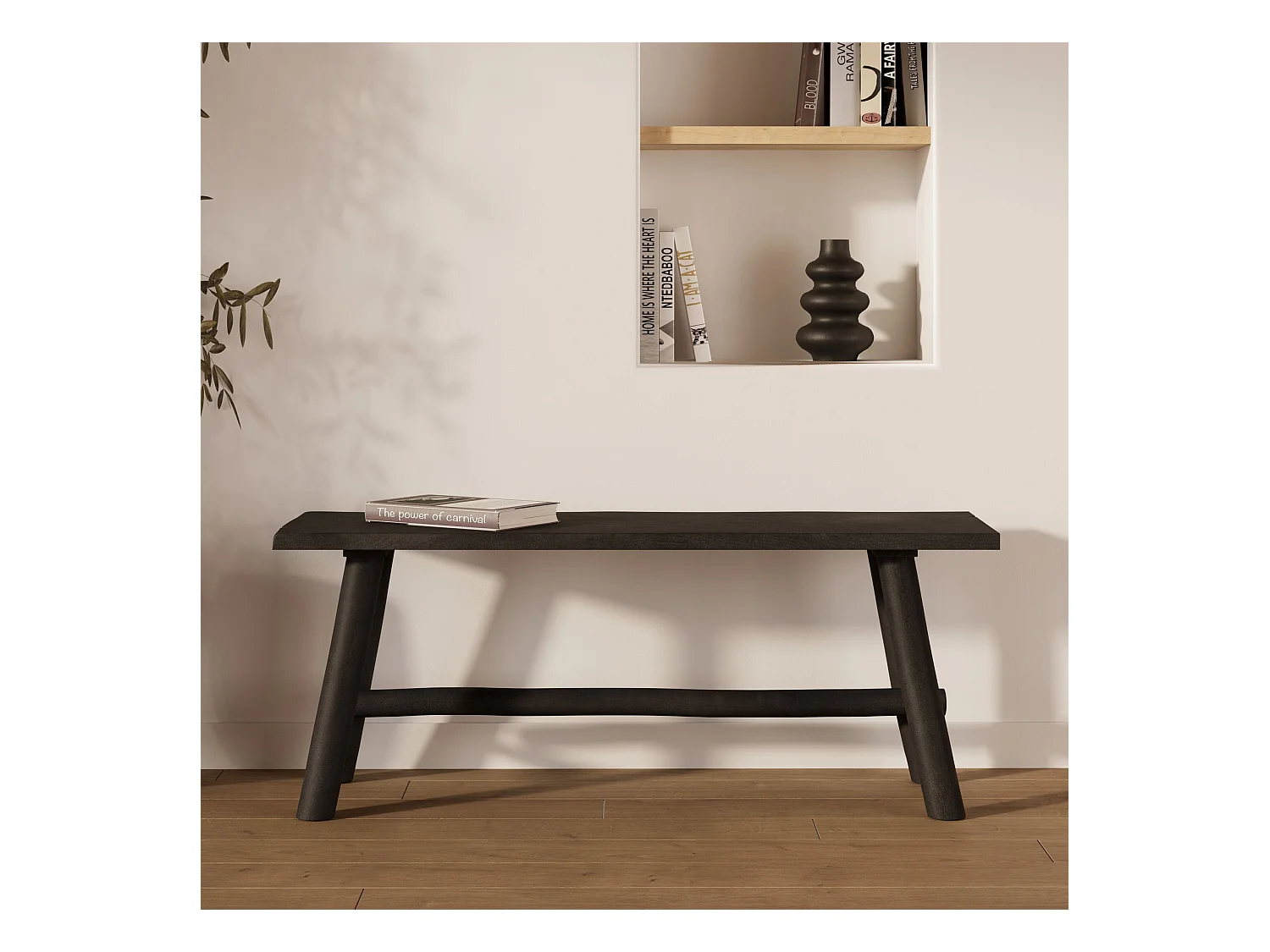 Banc noir en bois de manguier 110 cm - Toxis