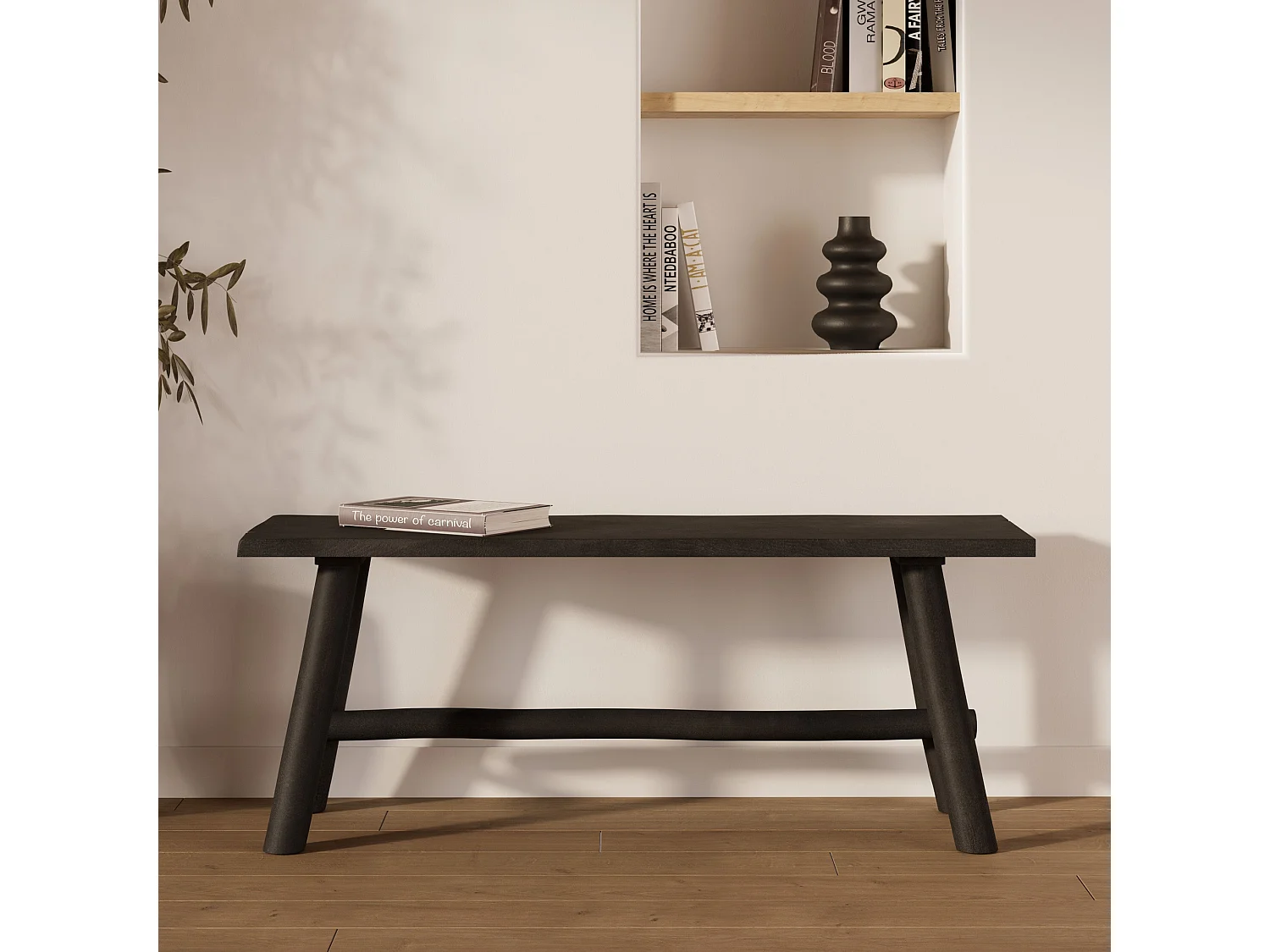 Panca nera in legno di mango 110 cm - Toxis