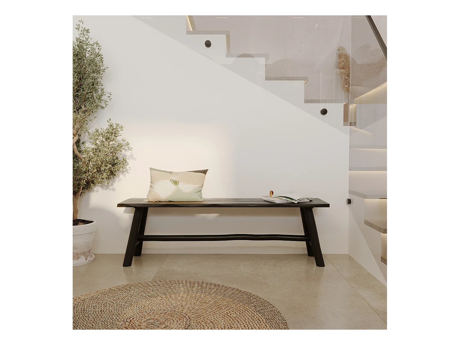 Banc noir en bois de manguier 145 cm - Toxis